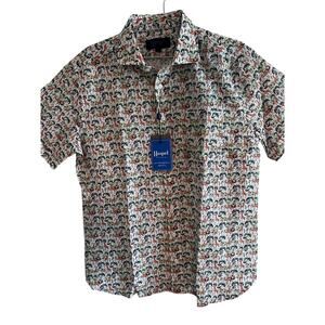 Haspel New Orleans Giraffe Zebra Safari Print Button Up Cotton Shirt NWT Large